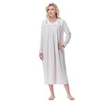 Keyocean Nightgowns for Women, Soft Comfortable 101% Cotton Long Sleeves Ladies Nightdress, Purple Dots, Large