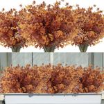 12Pcs Artificial Fake Flowers, Artificial Outdoor Mums,Artificial Fall Flowers, Fake Outdoor UV Resistant Autumn Plants for Home Kitchen Christmas Festival Thanksgiving Autumns Decoration (Brown)