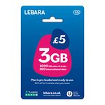 Lebara UK Pay As You Go SIM Card - 3GB Data, 1000 UK Minutes & Texts, 100 International minutes for £5