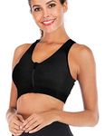 FLORATA Women's Zip Front Sports Bra Wireless Post-Surgery Bra Racerback Yoga Bras, Black, X-Large