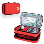 CURMIO Insulated Insulin Cooler Travel Case, Double Layer Diabetic Supplies Storage Bag with Detachable Pouches for Insulin Pens, Diabetic Medication or Ice Packs, Red