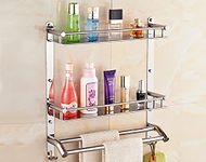 HANDY Bathroom Accessories Stainless Steel Chrom Finish 3 Layer Bathroom Shelf with Towel Bar Multipurpose Wall Mount Bathroom Shelves Organizer Towel Racks with Hook (16x5x17 inch)