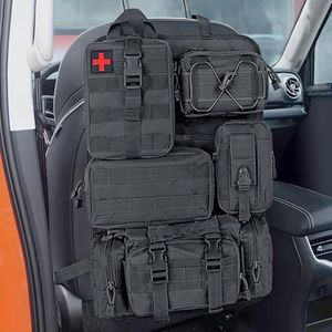 Tactical Car Seat Organiser - Molle Panel Automobile Seat Back Organisers, Tactical Car Seat Back Organizer with 5 Detachable Molle Pouches, Auto Accessory Vehicle Storage Universal Fit (Style B)