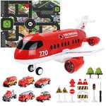 Coolplay Airplane Toy for Kids, Rescue Plane Toy Set, Carrier Plane with 6Pcs Car Vehicles for Boys 3 Years Old