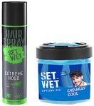 Set Wet Extreme Hold, Hair Spray for Men, Style-Spray-Freeze,Bottle 200 ml & Set Wet Cool Hold Strength Hair Gel, 250 ml