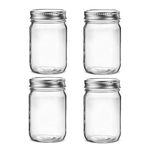 Hniuyun 4 pack Glass Regular Mouth Mason Jars, Clear Glass Jars with Silver Metal Lids for Sealing, Food Storage, Overnight Oats, Dry Food, Snacks, Candies, DIY Projects (16 oz