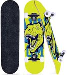 31Inch Skateboard Complete Deck Durable Skate Pro Skateboards 7-Layer Canadian Maple Wood for Adult Youth Kid Beginner Girl and Boy (dinosauro)