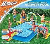 Banzai Obstacle Course Pool with Slide - Inflatable Water Activity for Kids - Built-in Sprayer