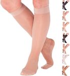 Made in USA - Travel Compression Socks for Women 15-20mmHg - Sheer Graduated Compression Knee High for Airplane, Flight, Travel Circulation - Nude, Large - ATRAVEL101NU3