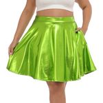 HDE Plus Size Shiny Metallic Skater Skirt High Waisted Holographic Pleated Skirt, Bright Green, 4X