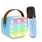 Mini Karaoke Machine for Kids Age 4-12, Bluetooth Speaker with 1 Wireless Microphone and LED Lights, Christmas Birthday Gifts for Girls Boys Adults