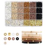 EMUFOOK 2414Pcs Clay Beads for Bracelet Making Kits for Girls Adults 6 Color Flat Polymer Clay Beads Charms for Jewelry Making Kit with Letter Beads Charms Friendship Bracelets Kit Heishi Beads