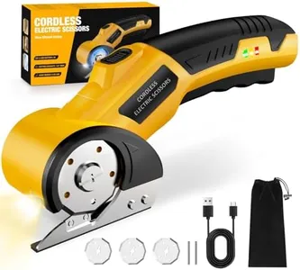 Cordless Electric Scissors,4V Rechargeable Cardboard Cutter Heavy Duty Scissor with Safety Lock & LED Light for Box Carpet Plastic Fabric(Yellow）