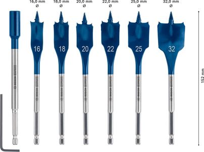 Bosch EXPERT 7-Piece Spade Drill Bit Set – 16–32mm for Softwood