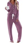 Ekouaer Pajamas Women's Long Sleeve Sleepwear Casual Button Down Loungewear Soft Pjs Set S-XXL Cherry Red