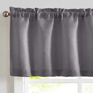 Vangao Grey Valances for Windows Basket Weave Textured Living Room Valances for Windows Blackout Room Darkening Valances Rod Pocket 18 Inch 1 Panel