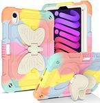 DUEDUE for iPad Mini 6(2021)/Mini 7(2024) Case, iPad Mini 6th/7th 8.3 Inch Generation Case for Kids, Butterfly Wings Kickstand with Pencil Holder Heavy Duty Rugged Hard Shockproof Protective, Colorful