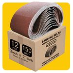 3 x 21 Inch 150 Grit Sanding Belt | Premium Aluminum Oxide Sanding Belt | Premium Sander Sandpaper – 12 Pack