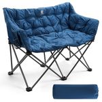 EVER ADVANCED Camping Chair Double for Adults 6cm Padded 320kg Folding 2 Seater Sofa with Side Pocket Dining Garden Chair Outdoor Heavy Duty Luxury Fishing Chair Portable Oversized Comfy Loadable Blue