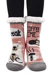 Ladies Womens Fluffy Slipper Socks Warm Thermal Fleece Lined Indoor Slipper Socks, Cartoon Animals Pattern Bed Socks, Non-Slip, Pink Bear, Women's shoe size UK 4-9