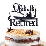 Ofishally Retired Cake Topper, I'm Retired/the Legend Has Retired, Fishing Theme Funny Retirement Party Decorations Black Glitter