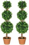 HOMCOM 3ft (35.5") Artificial Boxwood Topiary Ball Trees Set of 2, Faux Potted Plants, Decorative Greenery Plants for Home Office, Indoor, Outdoor, Living Room, Green