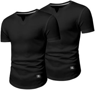 JMIERR Men's Muscle Shirt 2 Pack V Neck Slim Longline Short Sleeve Henley Shirt Gym Workout Athletic Tees Shirts Mens, XL