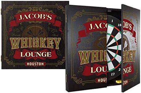 Personalized Dart Board Cabinet Set with 6 Steel Tip Darts Set, Paper Dartboard, Chalk & Eraser (21.5 x 21.5 x 2.75) - Man Cave Furniture, Decor Dart Boards for Adults - Whiskey Lounge Design (220)