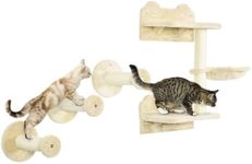 PawHut 4 Piece Cat Shelf Cat Wall Furniture Wall-Mounted Cat Tree for Indoor Cat w/Hammock, Steps, Platforms, Scratching Post - Beige