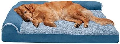 Furhaven Pet Dog Bed - Deluxe Orthopedic Two-Tone Plush and Suede L Shaped Chaise Lounge Living Room Corner Couch Pet Bed with Removable Cover for Dogs and Cats, Marine Blue, Jumbo