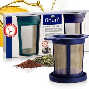 Finum Goldton Reusable Stainless Steel Coffee and Tea Infusing Mesh Brewing Basket and Filters, Set of 2 Medium Sized Filters, Blue and Green