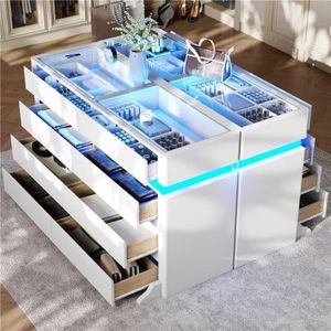 Closet Island with Drawers, 16 Drawer Dresser Luxury Island with LED Lights