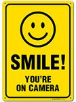 My Sign Center Smile You're on Camera Sign, Area Under Video Surveillance Sign Warning for CCTV Monitoring System, Outdoor Rust-Free Metal, 10" X 14", A82-319AL