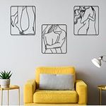 Hicarer 3 Pcs Metal Minimalist Abstract Woman Wall Art Set Hanging Metal Abstract Line Wall Decor Black Wall Art Set For Living Room Bedroom Bathroom Dining Door Modern (Hug)