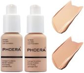 JISKG 2 Pack PHOERA Foundation,Flawless Soft Matte Oil Control Liquid Foundation Durable Waterproof 24 HR Best Cover up Full Coverage Face Makeup.(102# Nude & 103# Warm Peach)),1