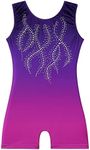 EQSJIU Leotard For Girls Dance Dark Purple Color Gradient Sparkly Shiny Diamond Ballet Outfit For Girls 9-10 Years