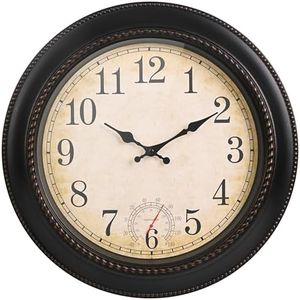 Outdoor Clock 18 Inch Large Wall Clocks with Thermometer for Living Room Patio Pool Garden-Retro Style (Bronze)