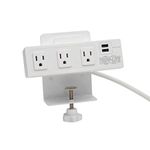 Tripp Lite Surge Protector Power Strip 3-Outlet with 2-Port USB Charging Ports, Desk Clamp, White 510 Joules