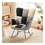 INMOZATA Rocking Chair for Nursery Patchwork Fabric Relaxing Recliner Chair Wingback Accent Chair with Solid Wood Legs for Home Living Room Bedroom(Multicolor)