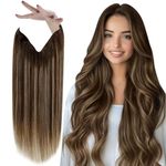 Vivien Balayage Halo Hair Extensions Hidden Wire Hair Extensions for Women Chocolate Brown Mixed Caramel Blonde Halo Hair Extensions Human Hair Short One Piece 12 Inch 80g