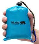 BEARZ Outdoor Travel Blanket - Pocket Sized Beach Blanket Camping Blanket, Waterproof Picnic Blanket, Sandproof Beach Mat - Camping Gadgets & Festival Hiking Accessories (Blue)