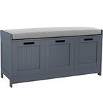 HOMEFORT Shoe Storage Bench, Wooden Shoe Bench with 3-Door Cabinets, Entry Way Home Organizer Bench, Entryway Bench with Padded Cushion Seat, Grey Storage Bench for Bedroom.