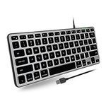 Macally Backlit Mac Keyboard Wired - Save Space, Work Great - Slim and Compact Keyboard with White LED Keys, 3 Brightness Levels, 5ft USB Cable - Small Wired Keyboard for Mac (78 Keys) - Space Gray