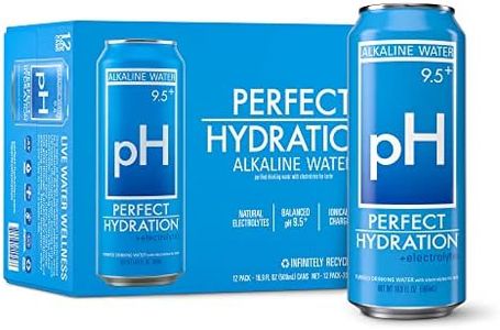 Perfect Hydration 9.5+ ph Alkaline Water, 16.9 oz Recyclable Aluminum Cans | 9x Purified | Electrolyte Minerals for Taste | Pack of 12
