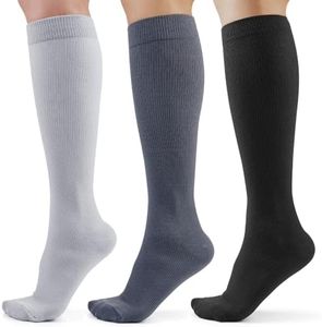 CAMBIVO 3 Pairs Compression Socks for Men and Women, 8-15 mmHg Varied Colors Compression Socks for Flight, Work, Travel, Running, Hiking, Recovery, Daily Wear (Large/X-Large)