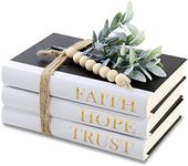 Decorative Hardcover Quote Books,Black and White Decoration Books, Farmhouse Stacked Books,HOPE | FAITH | TRUST (Set of 3) Stacked Books for Decorating Coffee Tables and Bookshelf