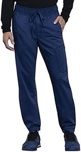 Cherokee Men Scrubs Pant Natural Rise Jogger with Zip Cargo Pocket WW012, L, Navy