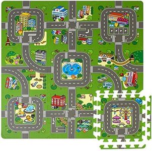 Sorbus Traffic Play mat Puzzle Foam Interlocking Tiles - Kids Road Traffic Play Rug - Children Educational Playmat Rug Baby Play Set Mat - Great for Playing with Toy Cars Trucks (9 Tiles with Borders)