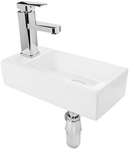 QUXIJA Ceramic Liberty Wall Mount Sink, Rectangle Small Bathroom Sink,Classic Look and Save Space,Right/Left Hand (Left Hand)