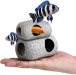 2 Pieces Aquarium Stone Hideaway Decoration,Realistic Betta Hideout Shelter Cave Fish Tank Ornament， Hideaway Rocks for Aquatic Pets to Breed, Play and Rest.